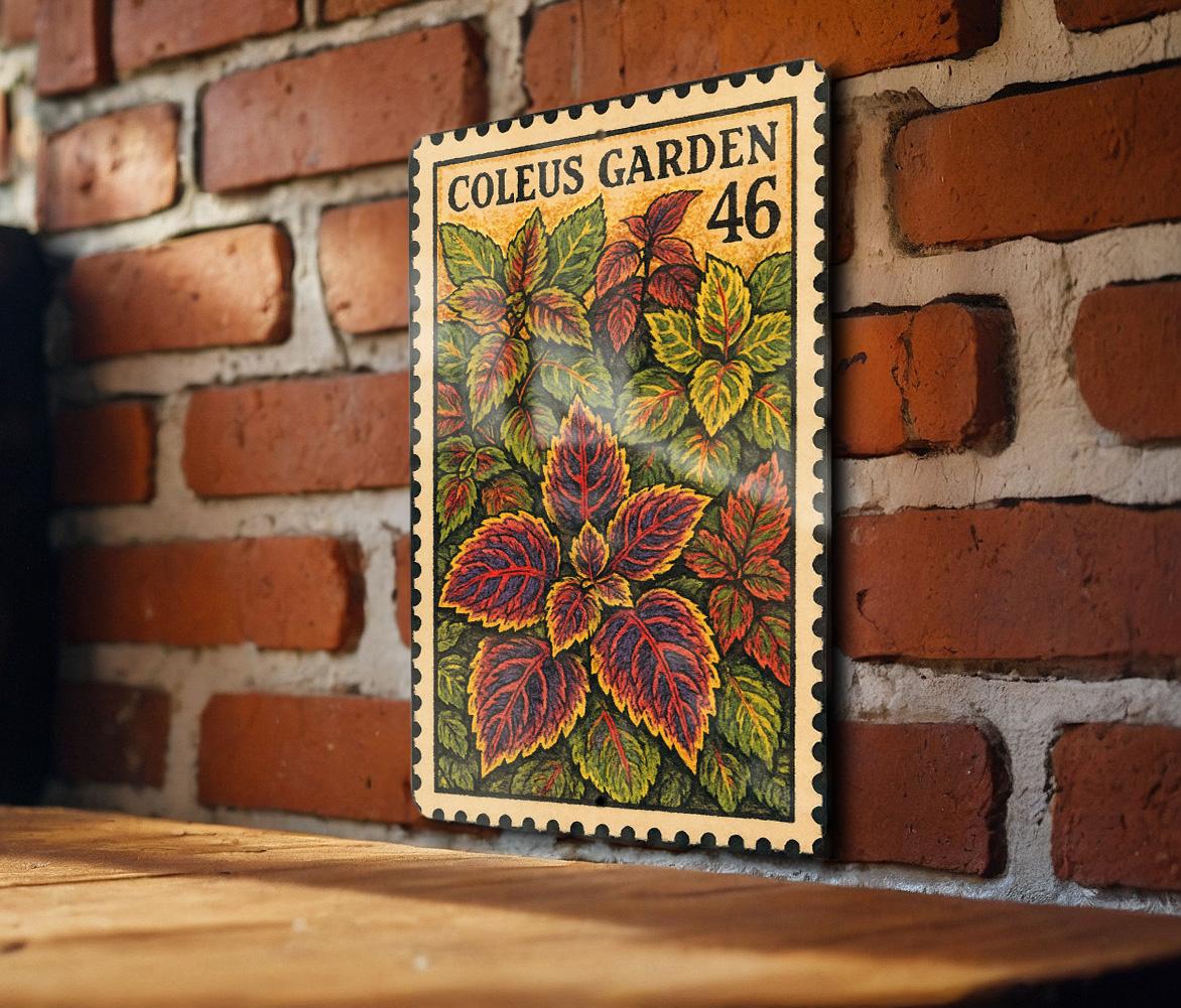 Coleus Garden Metal Sign – Vintage Stamp Style Botanical Wall Art, Outdoor Garden Decor, Rustic Plant Lover Gift — photo 1