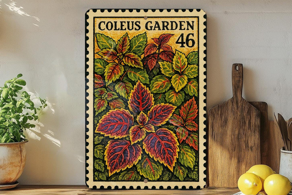 Coleus Garden Metal Sign – Vintage Stamp Style Botanical Wall Art, Outdoor Garden Decor, Rustic Plant Lover Gift — photo 3