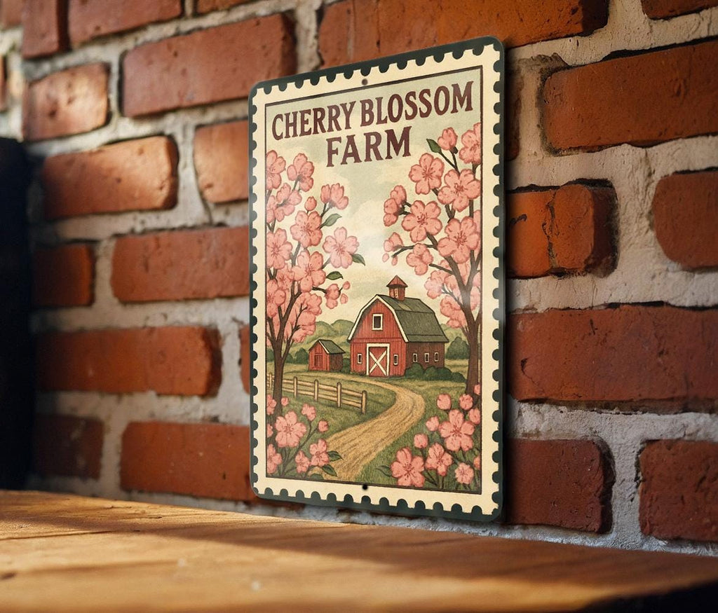 Cherry Blossom Farm Metal Sign – Vintage Stamp Style Wall Decor, Rustic Farmhouse Art, Country Home Outdoor Garden Sign — photo 3