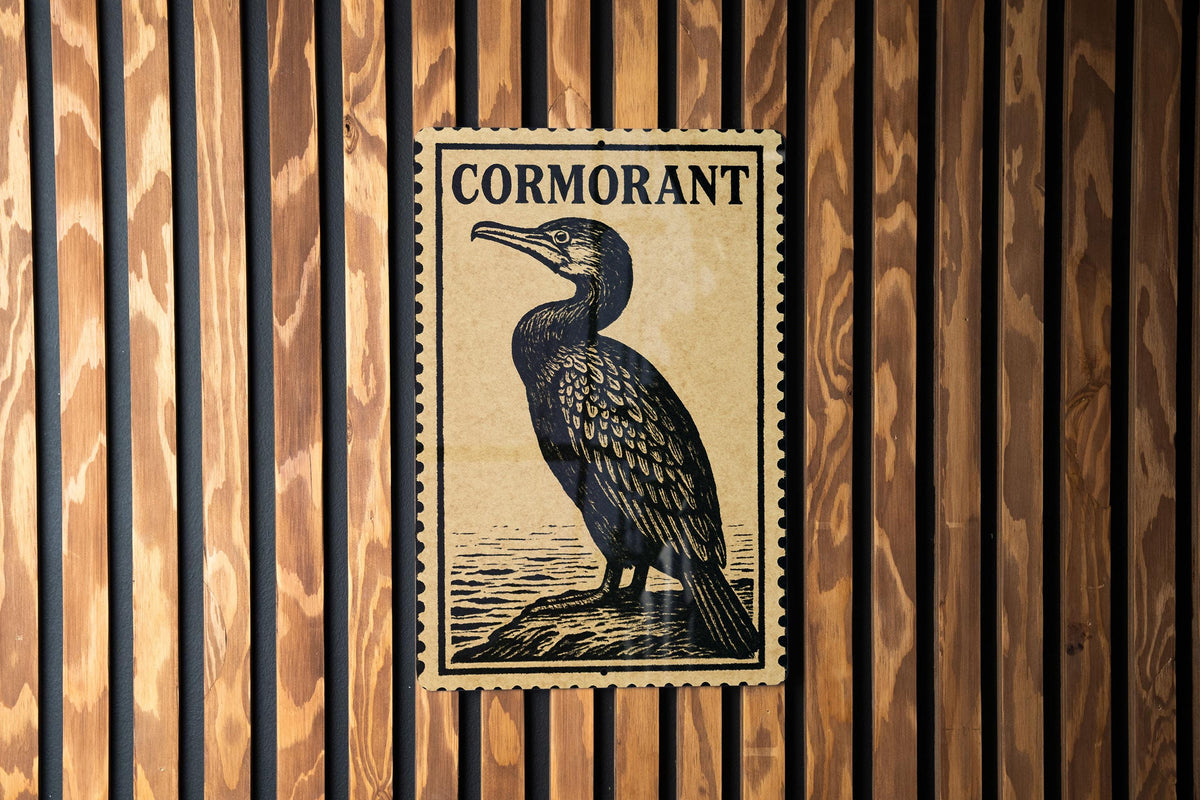 Cormorant Bird Metal Sign Vertical | Vintage Stamp Style Wall Art | Rustic Outdoor Decor for Cabin, Lake House, or Lodge — photo 1