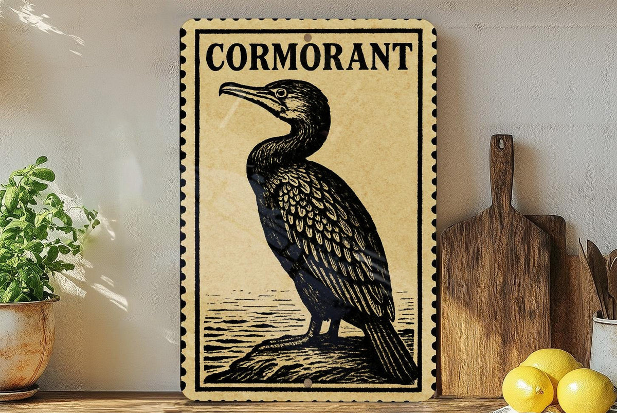 Cormorant Bird Metal Sign Vertical | Vintage Stamp Style Wall Art | Rustic Outdoor Decor for Cabin, Lake House, or Lodge — photo 2