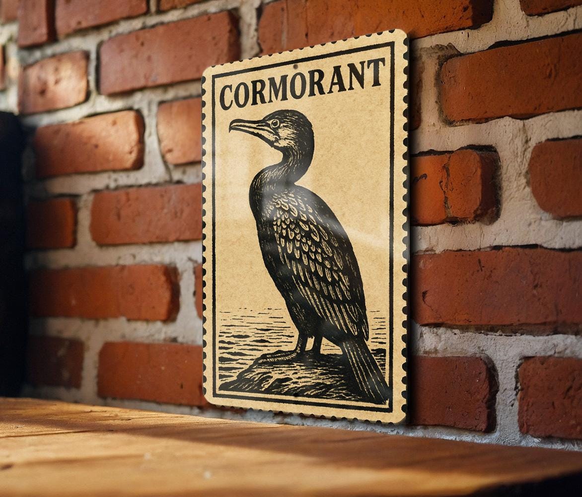 Cormorant Bird Metal Sign Vertical | Vintage Stamp Style Wall Art | Rustic Outdoor Decor for Cabin, Lake House, or Lodge — photo 3