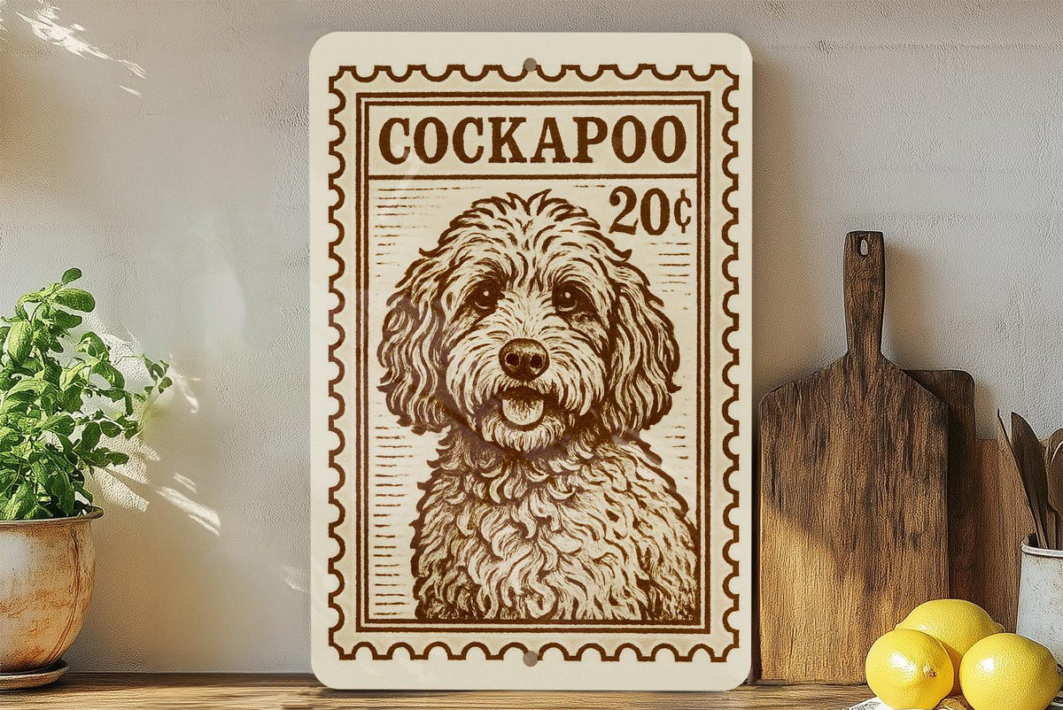 Cockapoo Metal Sign – Vintage Stamp Style Dog Wall Art, Rustic Pet Decor, Cockapoo Gift for Dog Lovers, Indoor Outdoor Sign — photo 1