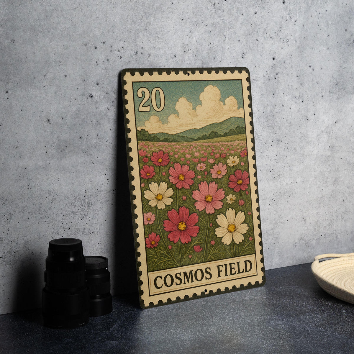Cosmos Field Metal Sign – Vintage Stamp Style Wall Art, Botanical Flower Decor, Rustic Garden Sign for Home or Outdoor Display — photo 4