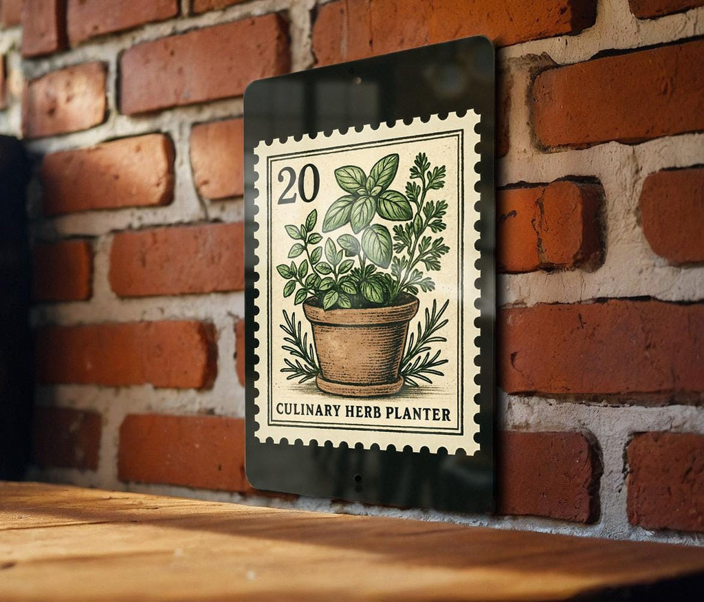 Rustic Culinary Herb Planter Metal Sign – Vintage Kitchen Wall Decor, Botanical Stamp Art for Garden or Home Chef Gift — photo 3