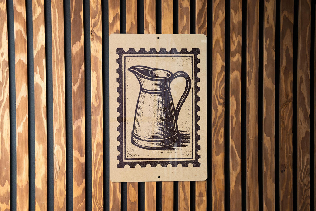 Vintage Enamel Pitcher Metal Sign – Farmhouse Kitchen Wall Decor, Rustic Stamp Style Artwork, Country Home Accent — photo 3