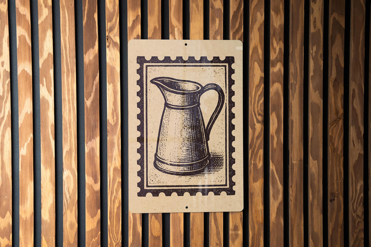 Vintage Enamel Pitcher Metal Sign – Farmhouse Kitchen Wall Decor, Rustic Stamp Style Artwork, Country Home Accent — photo 3