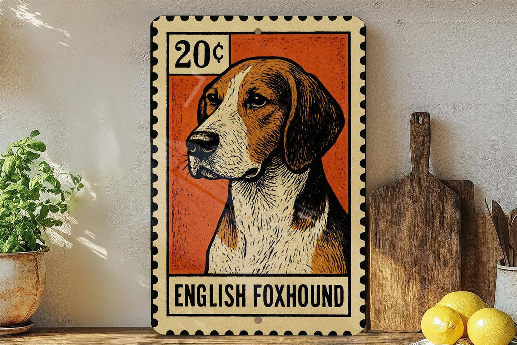 English Foxhound Dog Metal Sign – Vintage Stamp Style Wall Art, Rustic Vertical Tin Decor for Dog Lovers & Home Display — photo 2