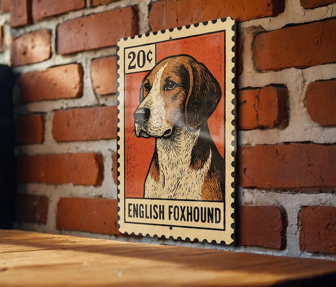 English Foxhound Dog Metal Sign – Vintage Stamp Style Wall Art, Rustic Vertical Tin Decor for Dog Lovers & Home Display — photo 3