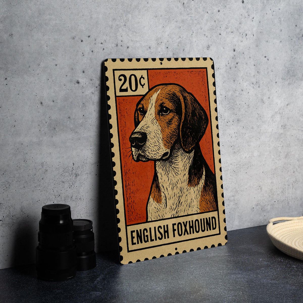 English Foxhound Dog Metal Sign – Vintage Stamp Style Wall Art, Rustic Vertical Tin Decor for Dog Lovers & Home Display — photo 4