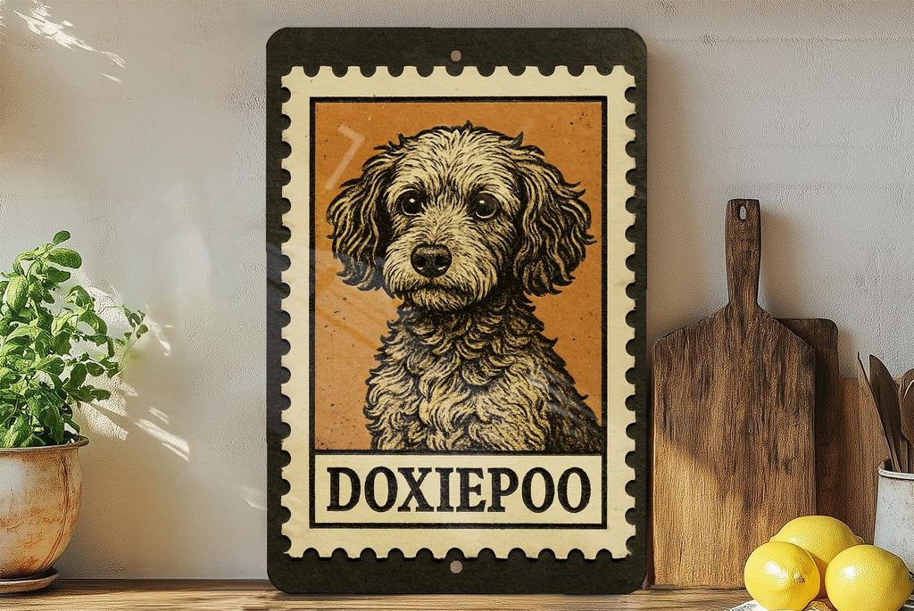 Doxiepoo Metal Sign – Rustic Vintage Dog Wall Art, Dachshund Poodle Mix Decor, Stamp Style Tin Sign for Home or Pet Lovers — photo 1