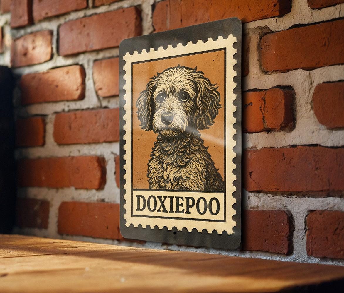 Doxiepoo Metal Sign – Rustic Vintage Dog Wall Art, Dachshund Poodle Mix Decor, Stamp Style Tin Sign for Home or Pet Lovers — photo 3