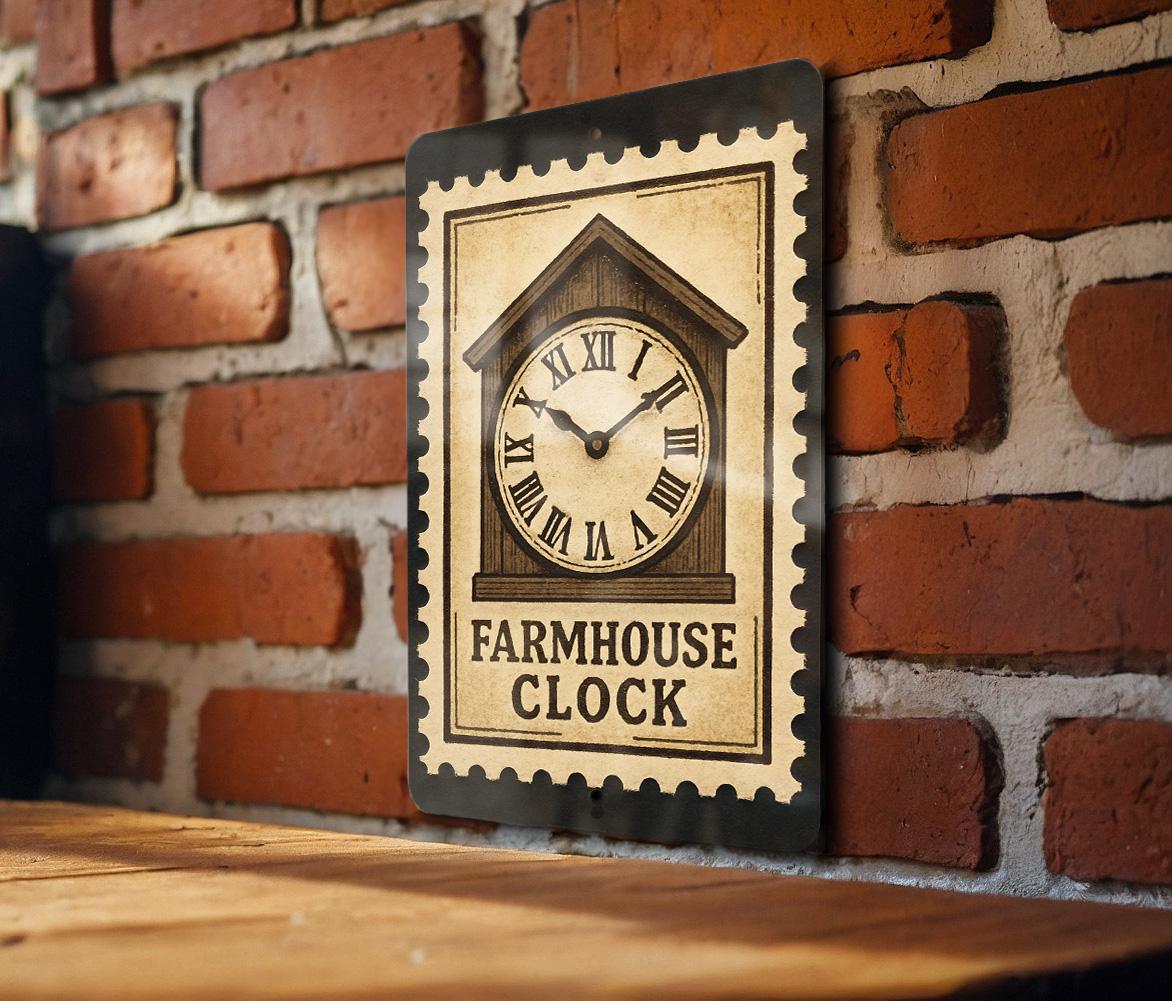 Farmhouse Clock Metal Sign – Vintage Stamp Style Wall Decor, Rustic Kitchen or Living Room Art, Country Home Accent — photo 2