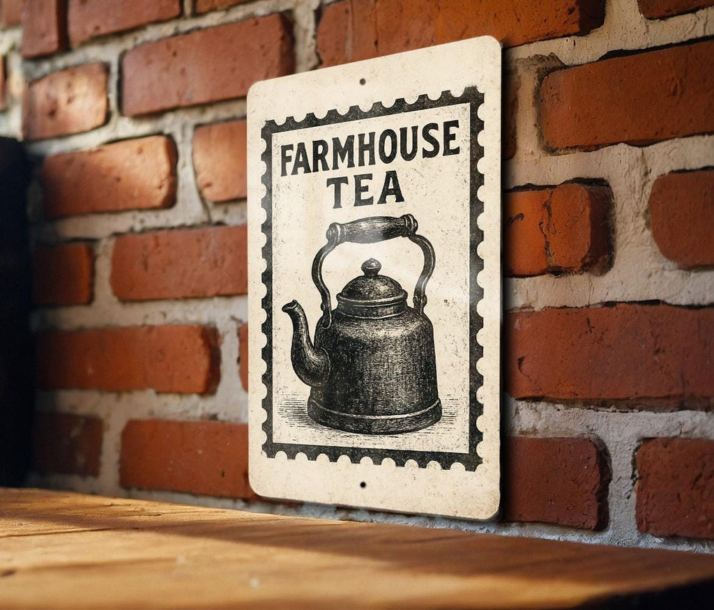 Farmhouse Tea Kettle Metal Sign – Vintage Kitchen Wall Decor, Rustic Stamp Style Art, Country Home Accent Plaque — photo 2