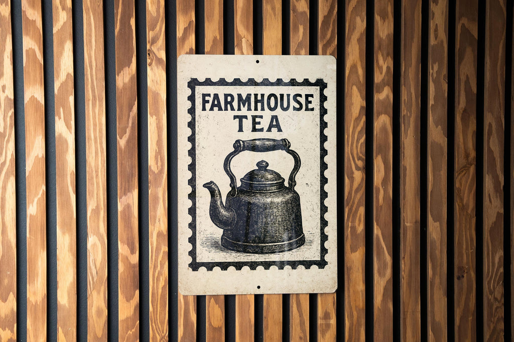 Farmhouse Tea Kettle Metal Sign – Vintage Kitchen Wall Decor, Rustic Stamp Style Art, Country Home Accent Plaque — photo 3