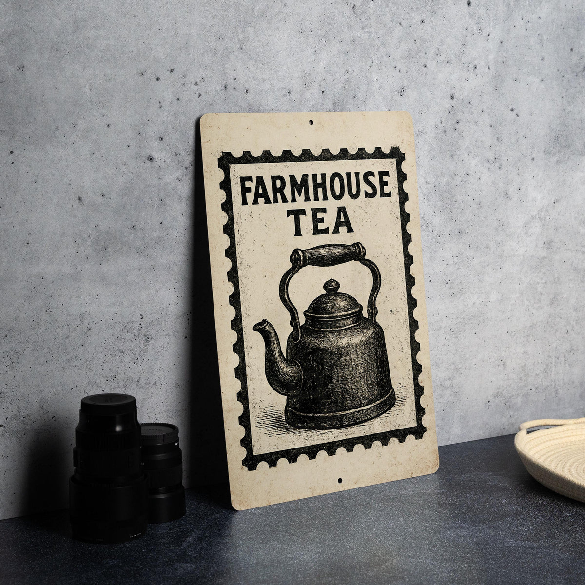 Farmhouse Tea Kettle Metal Sign – Vintage Kitchen Wall Decor, Rustic Stamp Style Art, Country Home Accent Plaque — photo 4