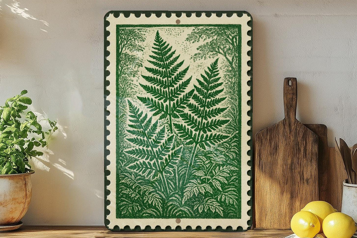 Fern Garden Metal Sign – Botanical Stamp Style Wall Art, Vintage Nature Decor, Rustic Outdoor Garden Sign for Home or Patio — photo 3