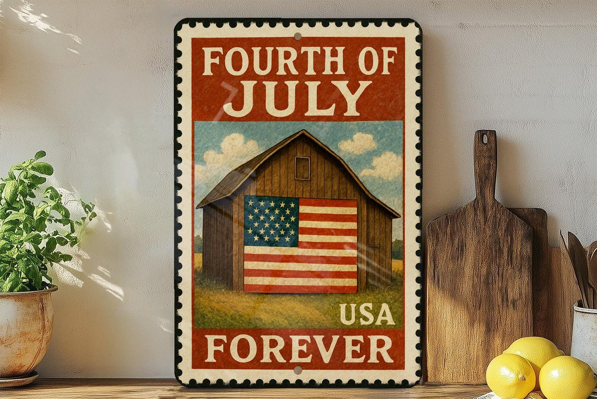 Fourth of July Barn Flag Metal Sign – Rustic Patriotic Stamp Style Wall Decor for Farmhouse or Americana Home — photo 2