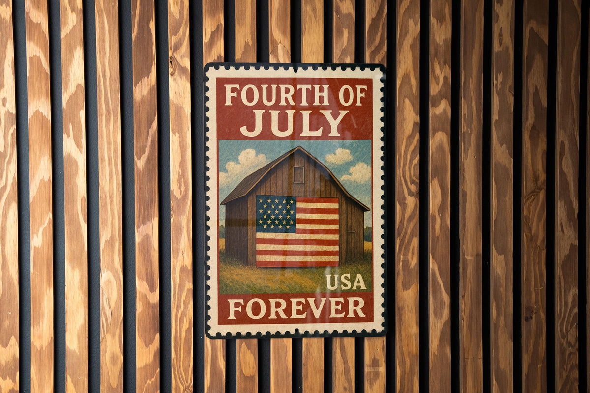 Fourth of July Barn Flag Metal Sign – Rustic Patriotic Stamp Style Wall Decor for Farmhouse or Americana Home — photo 3