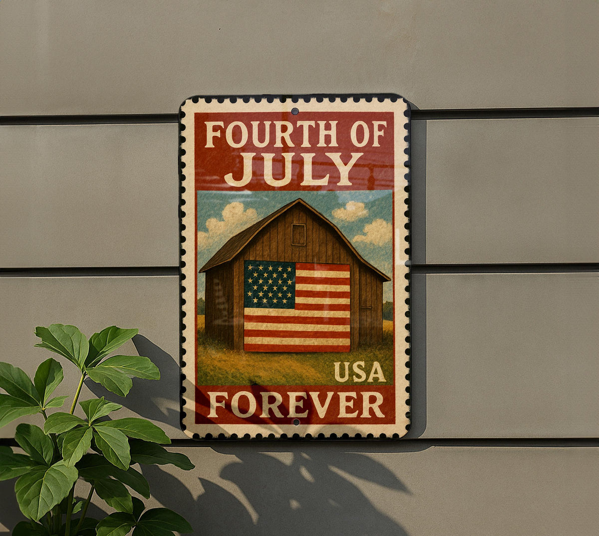 Fourth of July Barn Flag Metal Sign – Rustic Patriotic Stamp Style Wall Decor for Farmhouse or Americana Home — photo 5