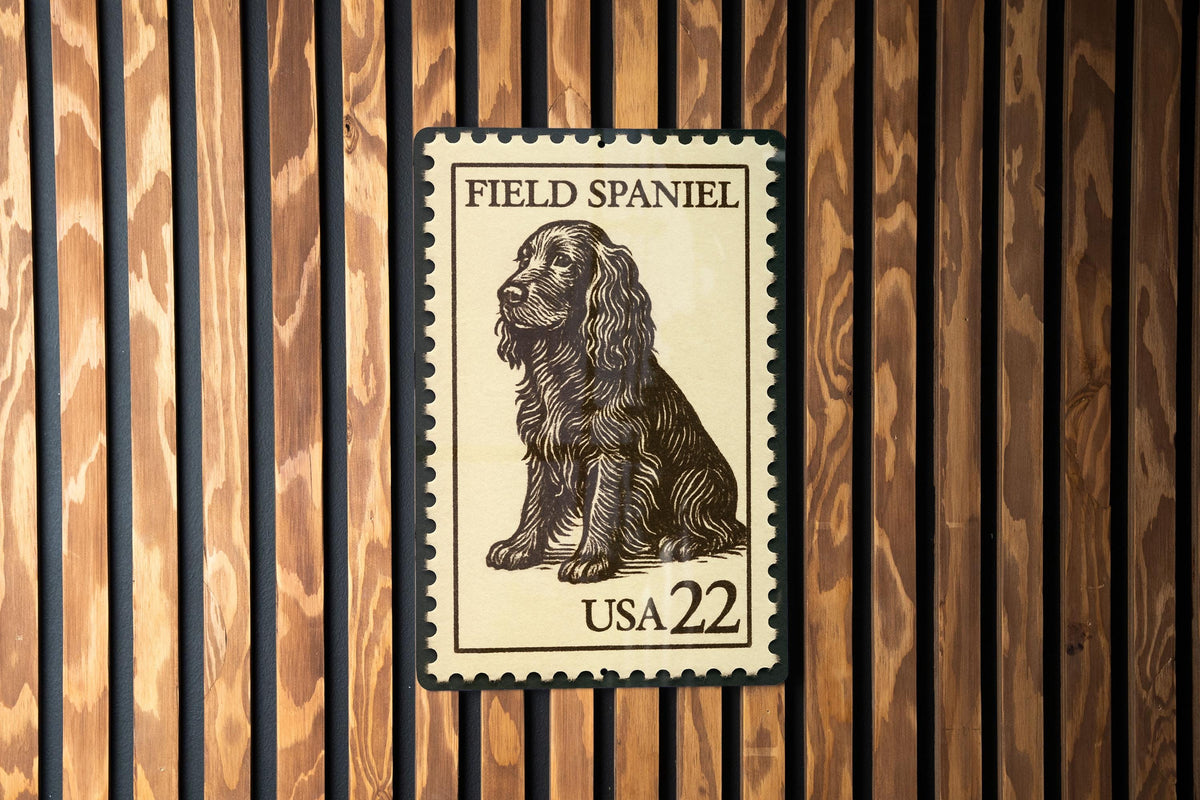Field Spaniel Metal Sign – Vintage Dog Wall Art, Rustic Farmhouse Decor, Retro Stamp Style Kennel Sign for Pet Lovers — photo 1