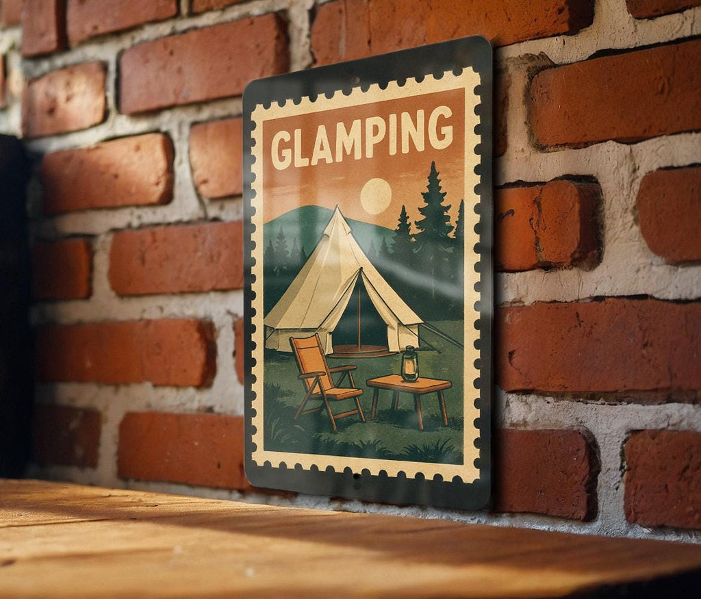 Glamping Stamp Style Metal Sign – Rustic Camping Decor, Vintage Trailer Wall Art, Outdoor Adventure Cabin Sign — photo 2