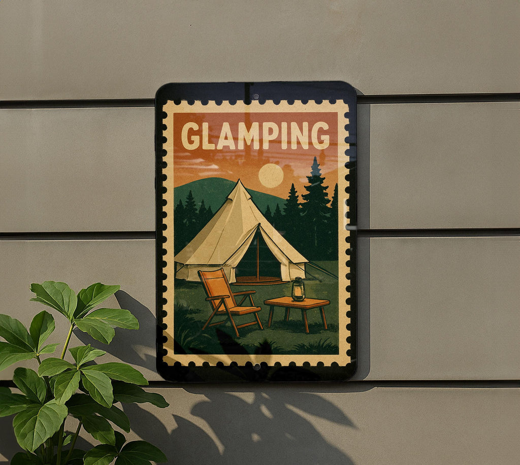 Glamping Stamp Style Metal Sign – Rustic Camping Decor, Vintage Trailer Wall Art, Outdoor Adventure Cabin Sign — photo 5