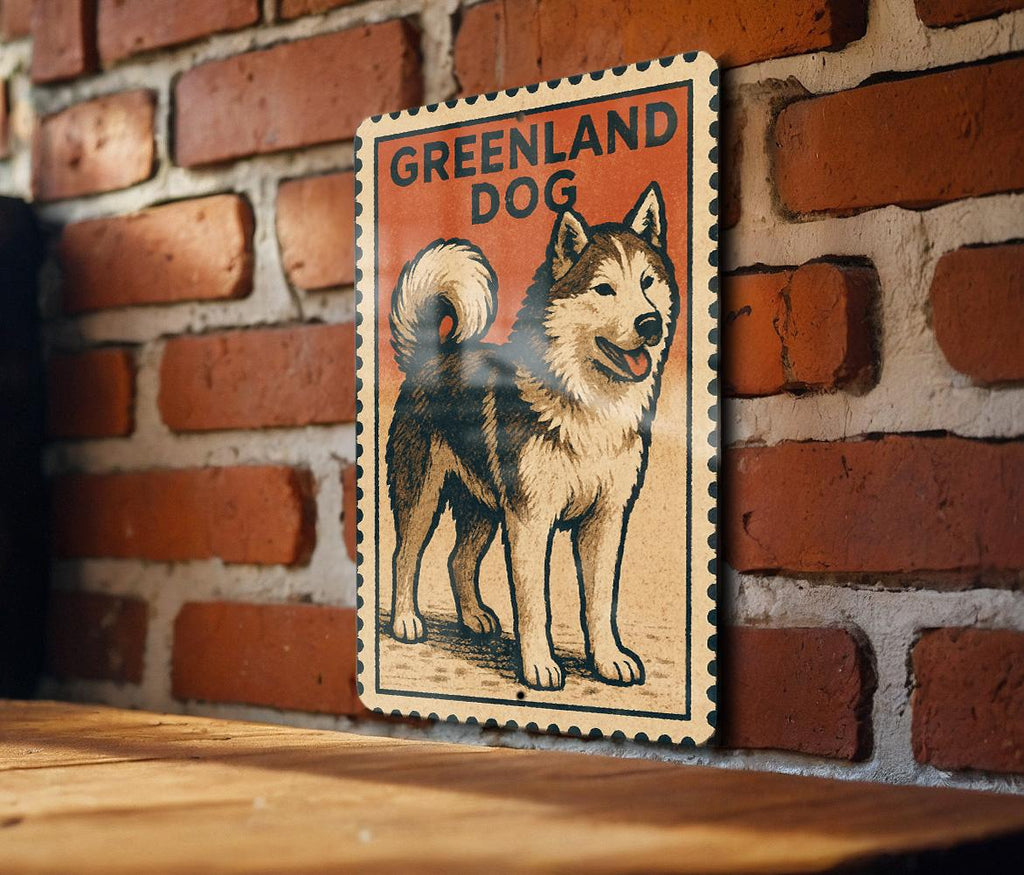 Greenland Dog Metal Sign Vertical | Vintage Stamp Style Wall Art | Rustic Nordic Dog Decor for Cabin, Kennel, or Gift — photo 1