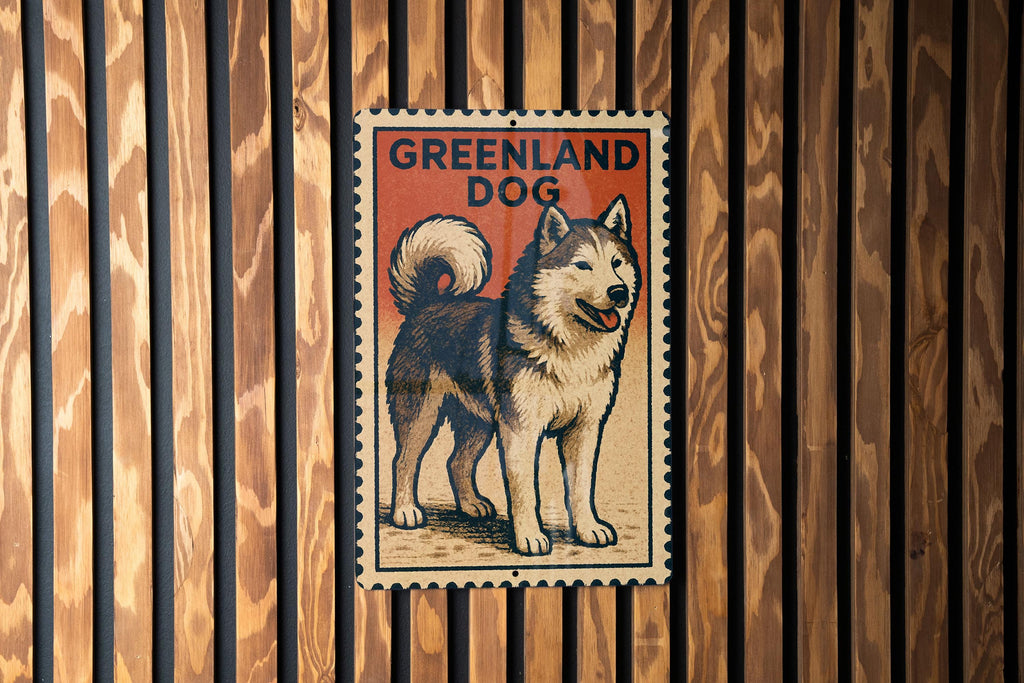 Greenland Dog Metal Sign Vertical | Vintage Stamp Style Wall Art | Rustic Nordic Dog Decor for Cabin, Kennel, or Gift — photo 2