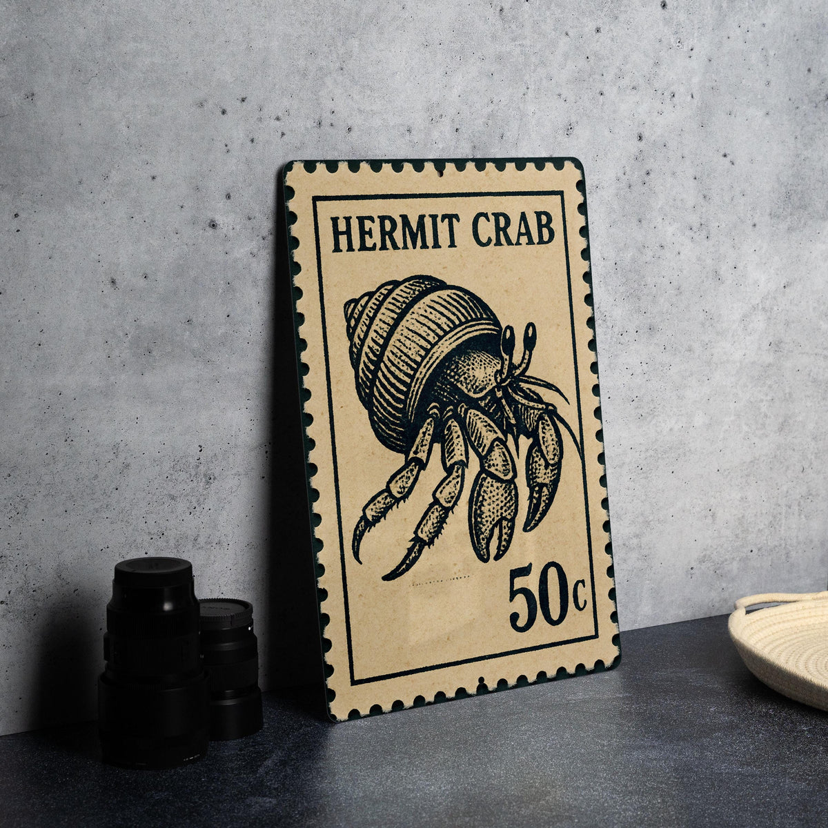 Hermit Crab Metal Sign – Coastal Nautical Wall Art, Beach House Decor, Vintage Stamp Style Ocean Animal Sign — photo 4
