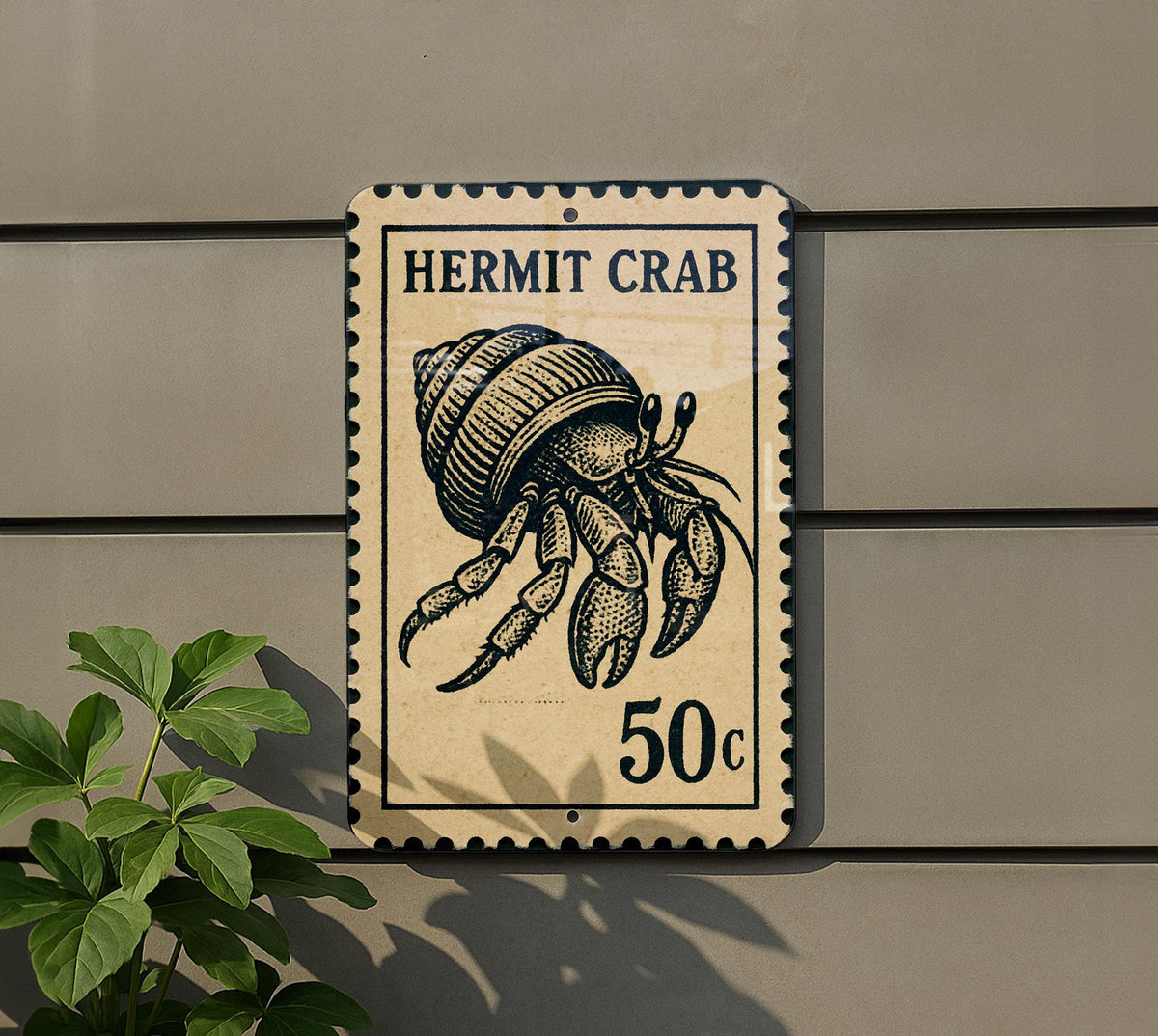 Hermit Crab Metal Sign – Coastal Nautical Wall Art, Beach House Decor, Vintage Stamp Style Ocean Animal Sign — photo 5