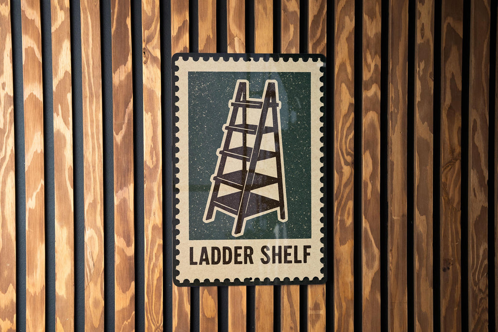 Ladder Shelf Metal Sign – Vintage Stamp Style Wall Art, Rustic Home Decor, Industrial Bookshelf Tin Sign Gift — photo 3
