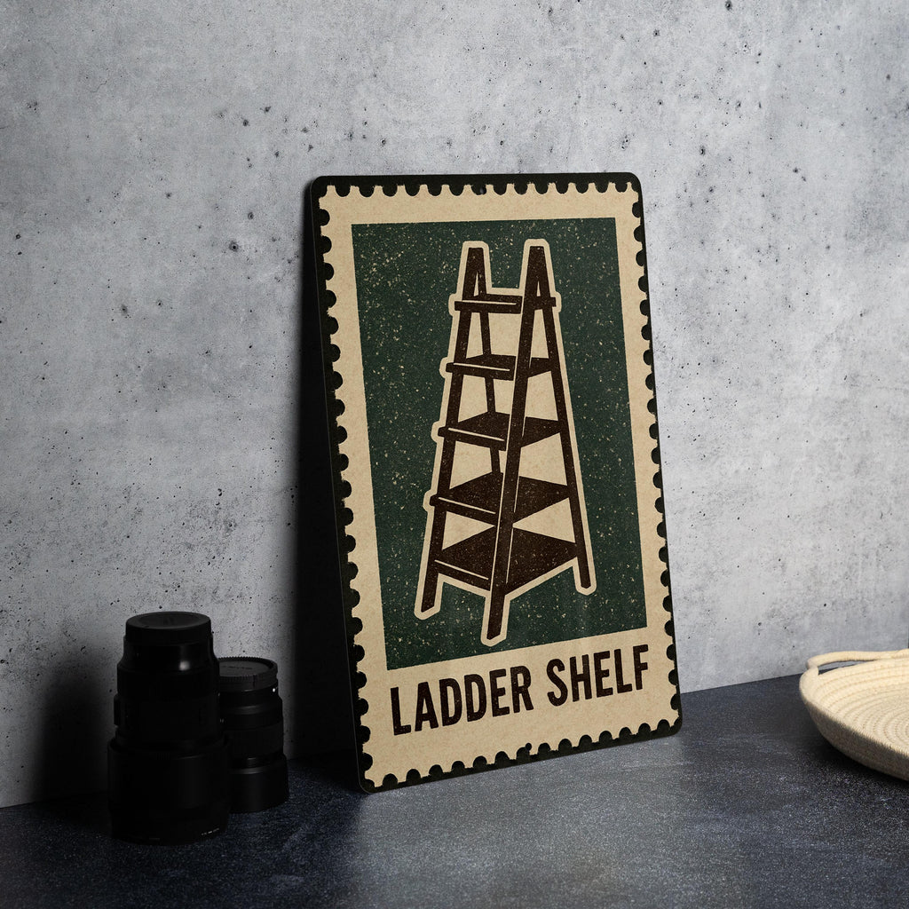 Ladder Shelf Metal Sign – Vintage Stamp Style Wall Art, Rustic Home Decor, Industrial Bookshelf Tin Sign Gift — photo 4