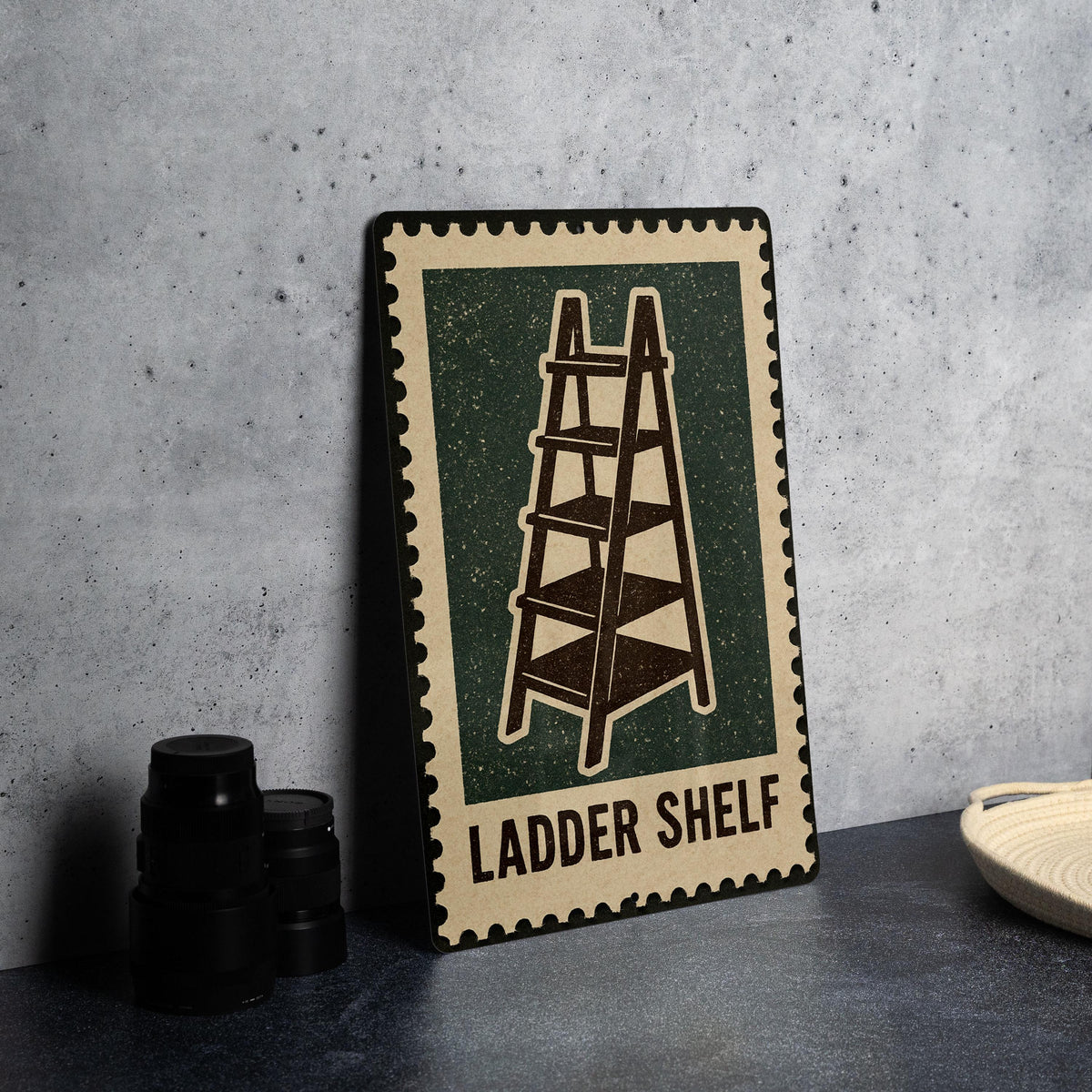Ladder Shelf Metal Sign – Vintage Stamp Style Wall Art, Rustic Home Decor, Industrial Bookshelf Tin Sign Gift — photo 4