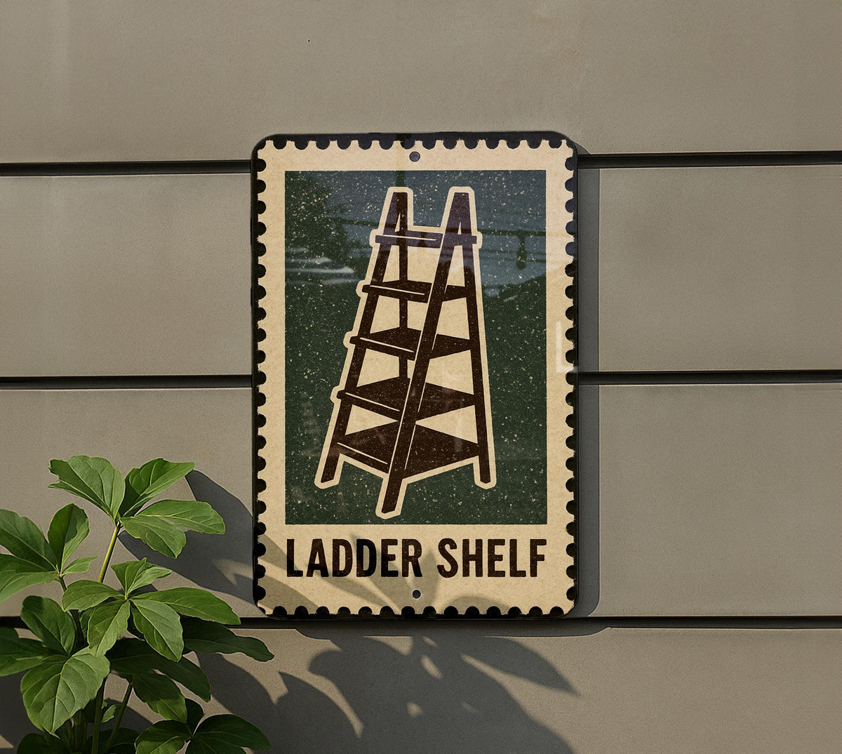 Ladder Shelf Metal Sign – Vintage Stamp Style Wall Art, Rustic Home Decor, Industrial Bookshelf Tin Sign Gift — photo 5