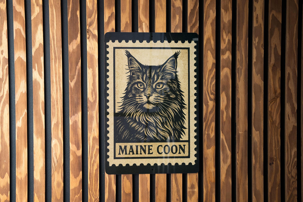 Maine Coon Cat Metal Sign – Vintage Stamp Style Wall Art Décor for Cat Lovers, Rustic Tin Sign for Home or Office — photo 2