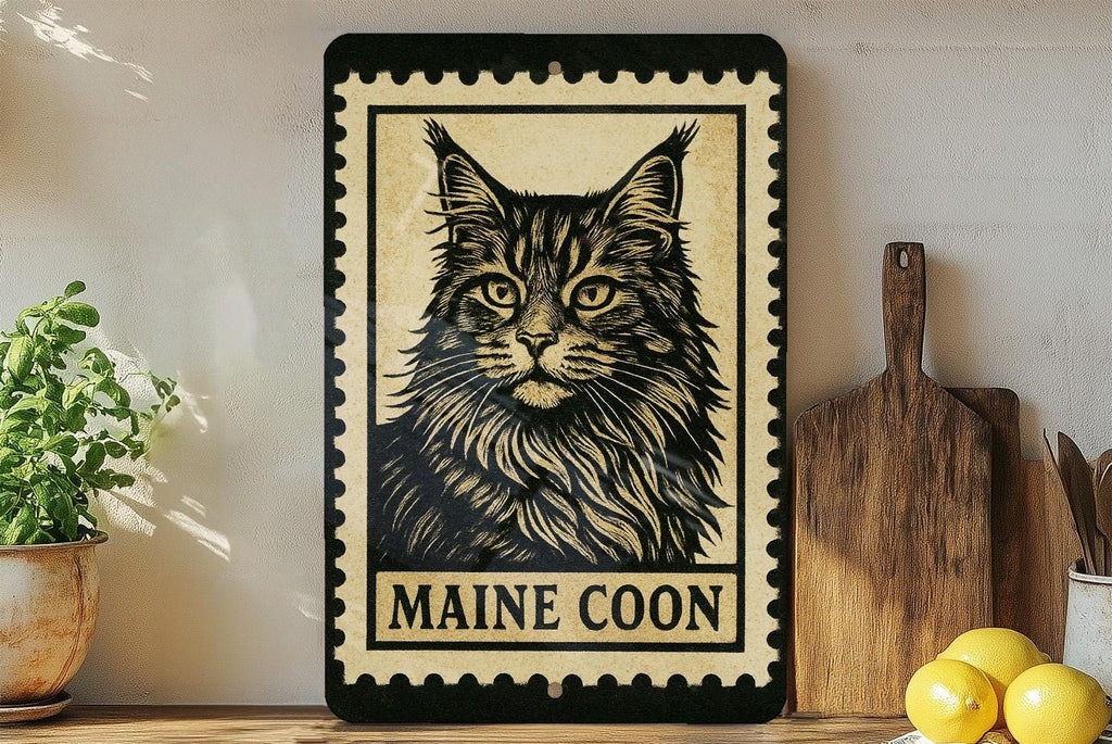 Maine Coon Cat Metal Sign – Vintage Stamp Style Wall Art Décor for Cat Lovers, Rustic Tin Sign for Home or Office — photo 3