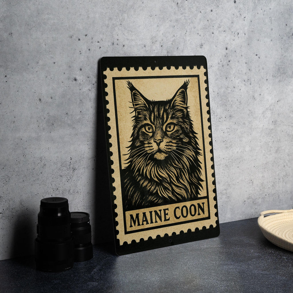 Maine Coon Cat Metal Sign – Vintage Stamp Style Wall Art Décor for Cat Lovers, Rustic Tin Sign for Home or Office — photo 4