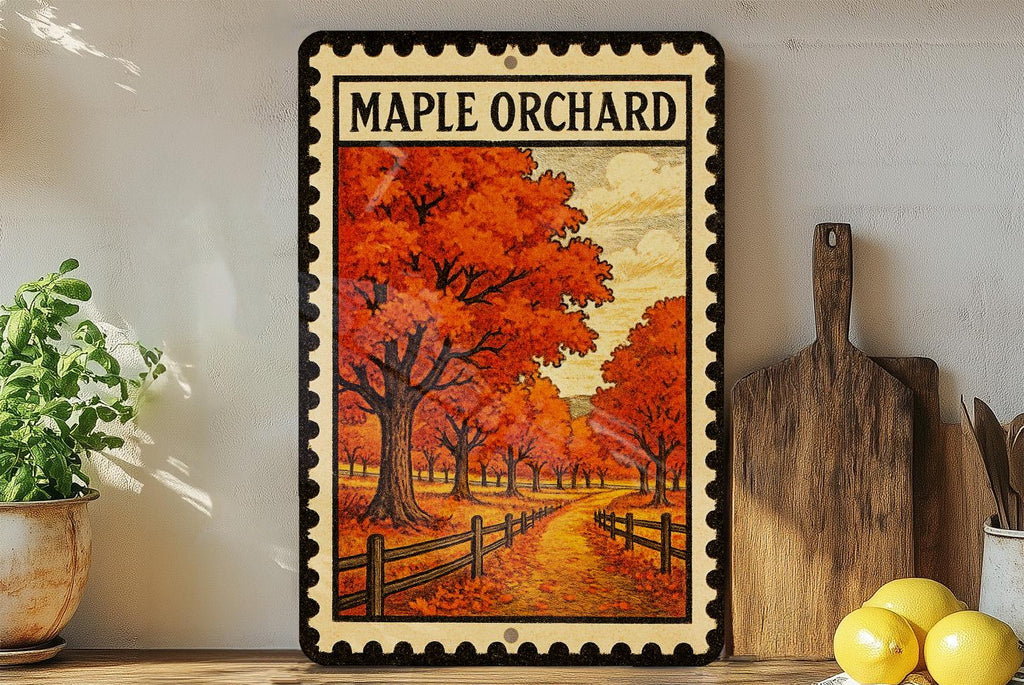 Maple Orchard Metal Sign – Rustic Farmhouse Decor, Vintage Stamp Style Wall Art, Country Kitchen or Garden Sign — photo 2