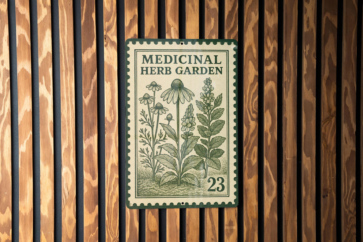 Medicinal Herb Garden Metal Sign – Vintage Stamp Style Botanical Wall Art for Kitchen, Apothecary, or Garden Décor — photo 1