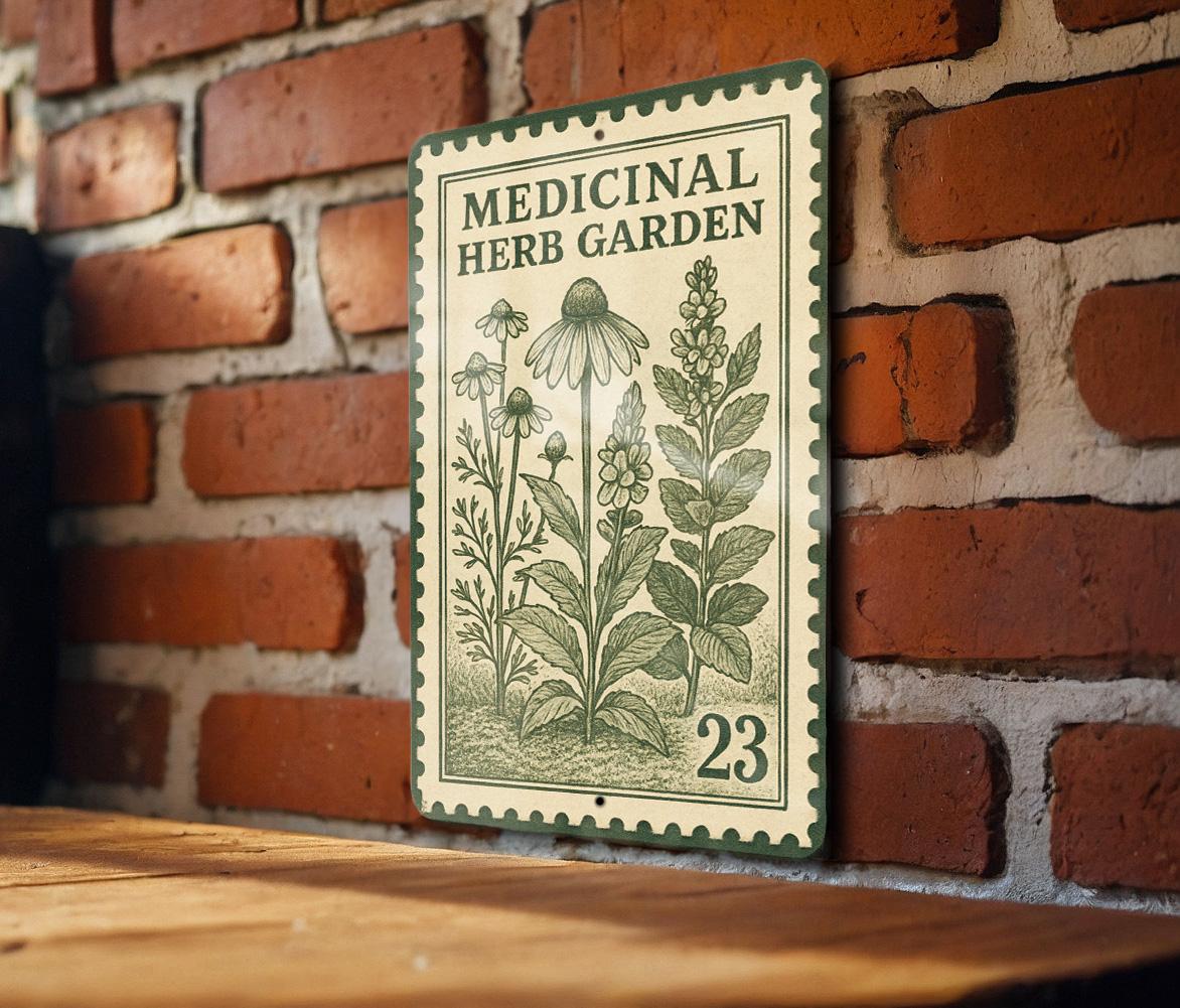Medicinal Herb Garden Metal Sign – Vintage Stamp Style Botanical Wall Art for Kitchen, Apothecary, or Garden Décor — photo 2
