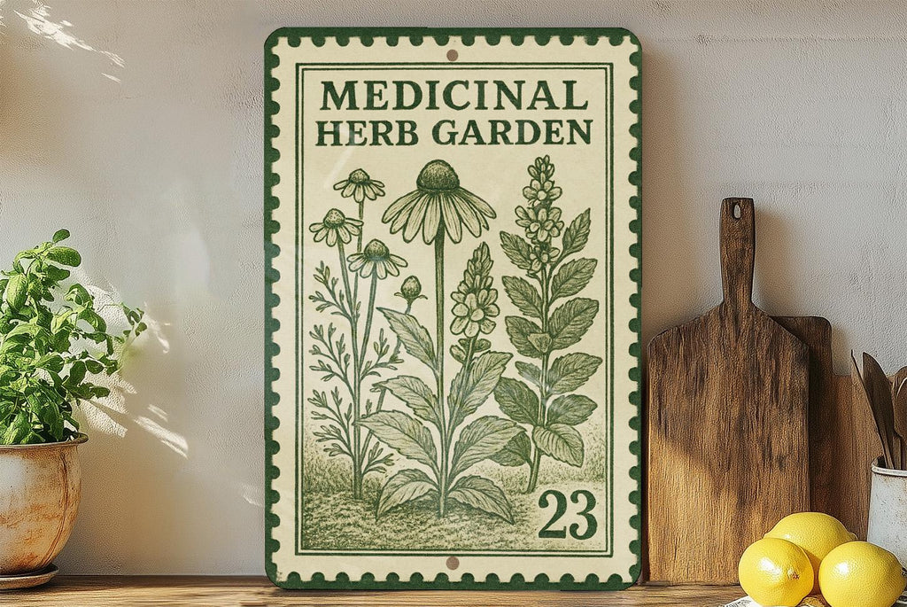 Medicinal Herb Garden Metal Sign – Vintage Stamp Style Botanical Wall Art for Kitchen, Apothecary, or Garden Décor — photo 3