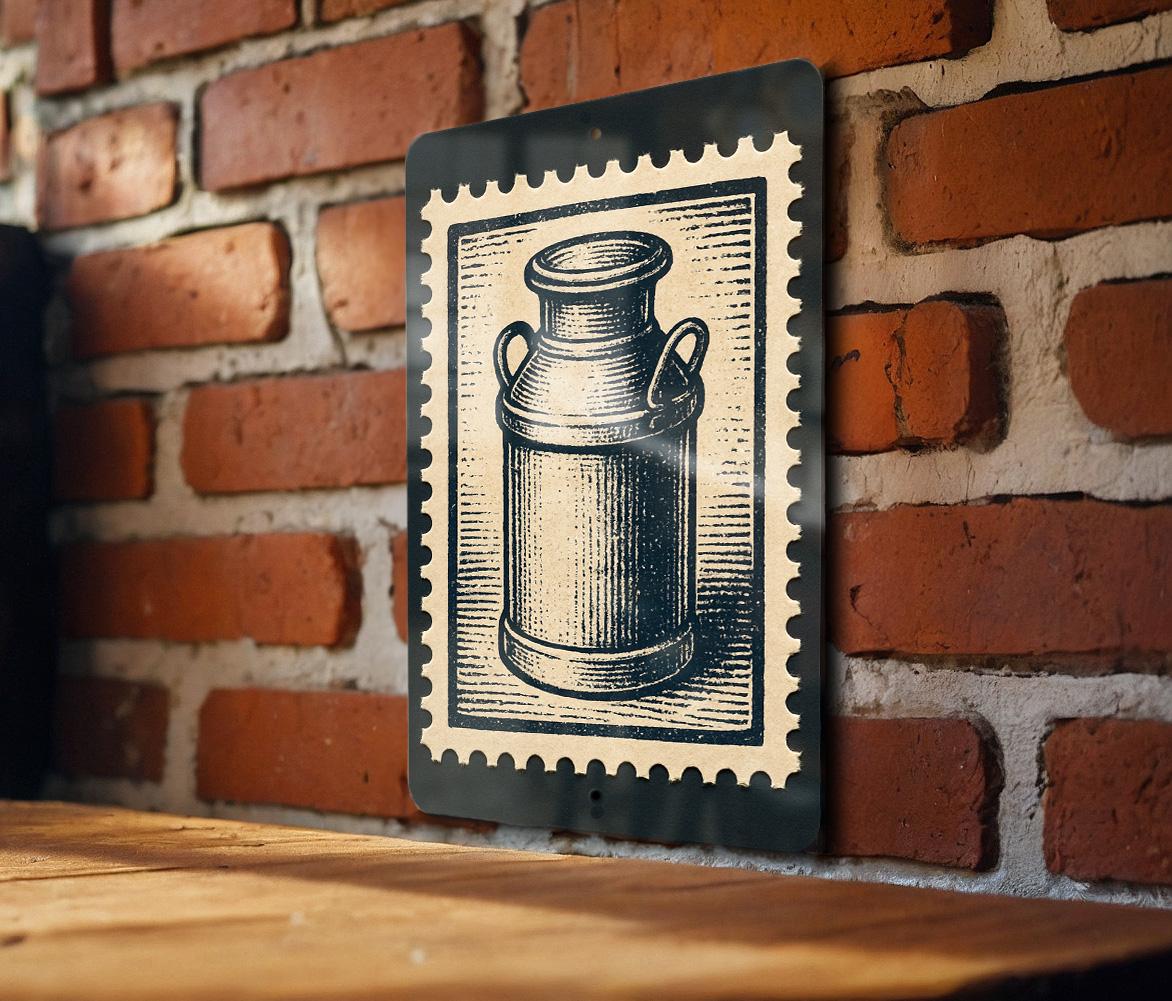 Vintage Milk Churn Metal Sign – Rustic Farmhouse Kitchen Wall Art, Country Dairy Decor, Retro Stamp Style Tin Plaque — photo 1