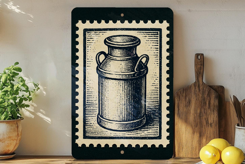 Vintage Milk Churn Metal Sign – Rustic Farmhouse Kitchen Wall Art, Country Dairy Decor, Retro Stamp Style Tin Plaque — photo 2