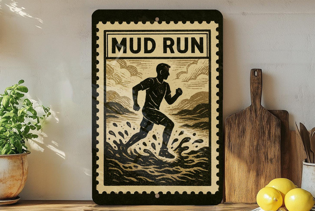 Mud Run Stamp Style Metal Sign – Rustic Obstacle Course Wall Art, Adventure Race Decor, Gift for Runners, Man Cave Sign — photo 1