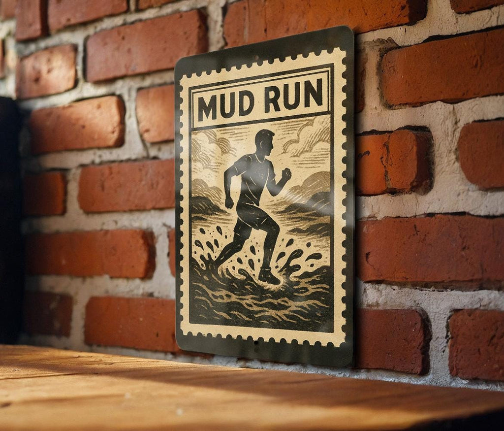 Mud Run Stamp Style Metal Sign – Rustic Obstacle Course Wall Art, Adventure Race Decor, Gift for Runners, Man Cave Sign — photo 2
