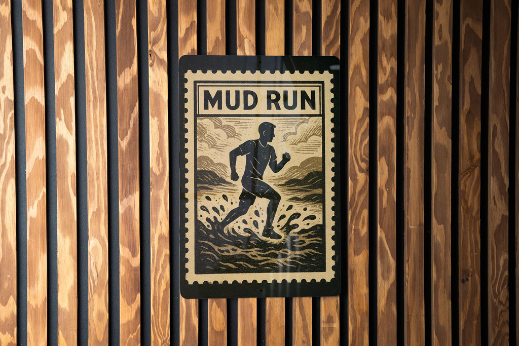 Mud Run Stamp Style Metal Sign – Rustic Obstacle Course Wall Art, Adventure Race Decor, Gift for Runners, Man Cave Sign — photo 3