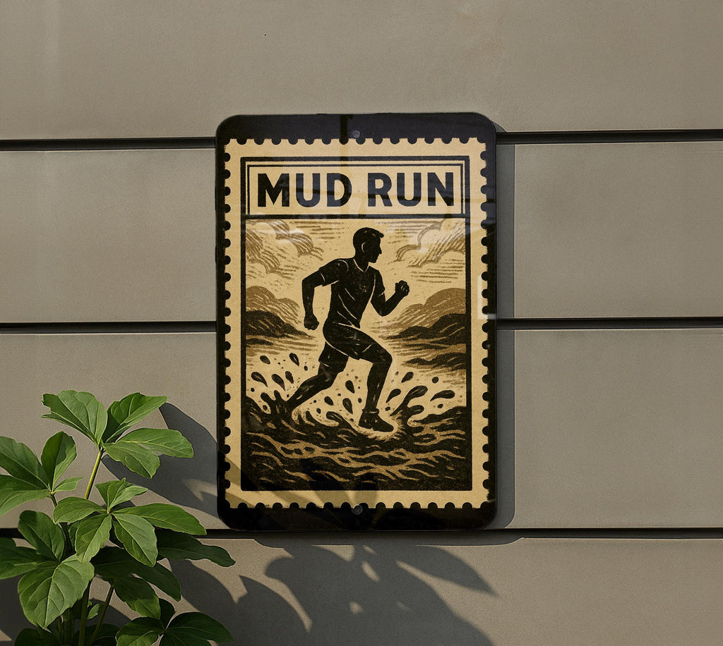 Mud Run Stamp Style Metal Sign – Rustic Obstacle Course Wall Art, Adventure Race Decor, Gift for Runners, Man Cave Sign — photo 5