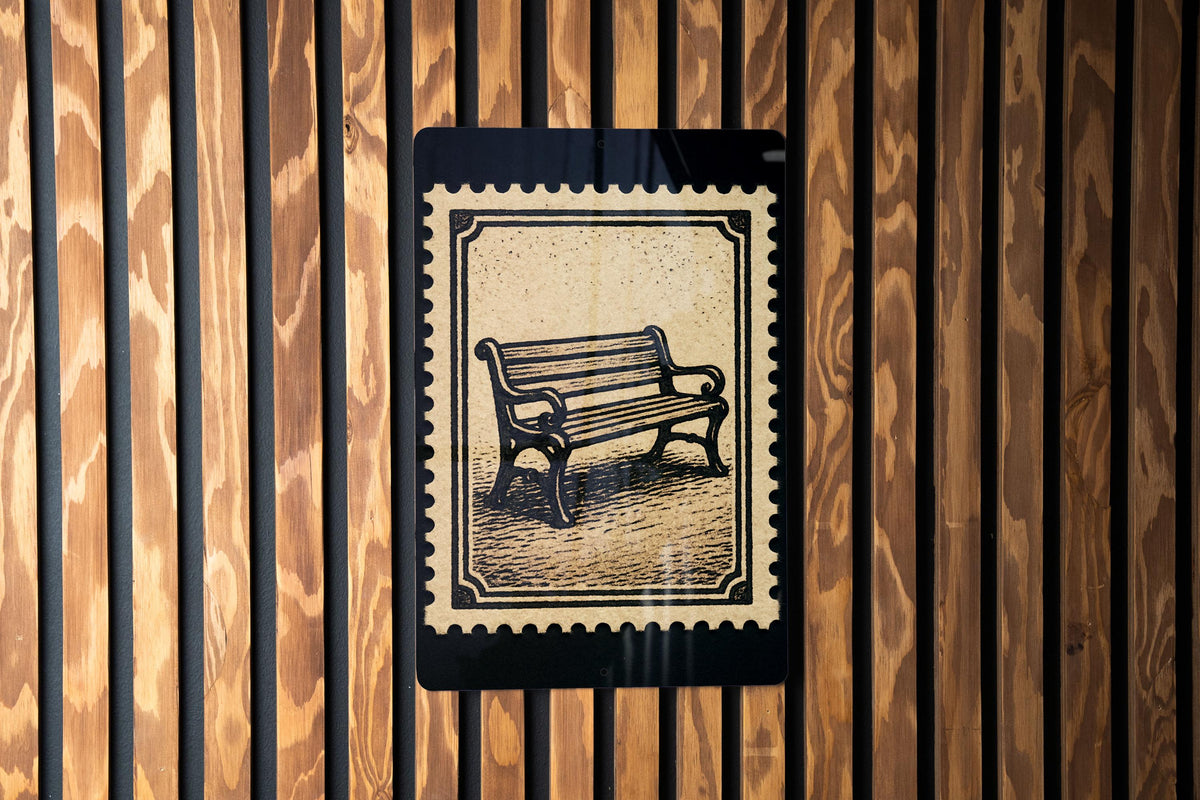 Vintage Park Bench Metal Sign – Rustic Stamp Style Wall Art for Porch, Garden, Patio, Outdoor Décor, Weathered Look — photo 2