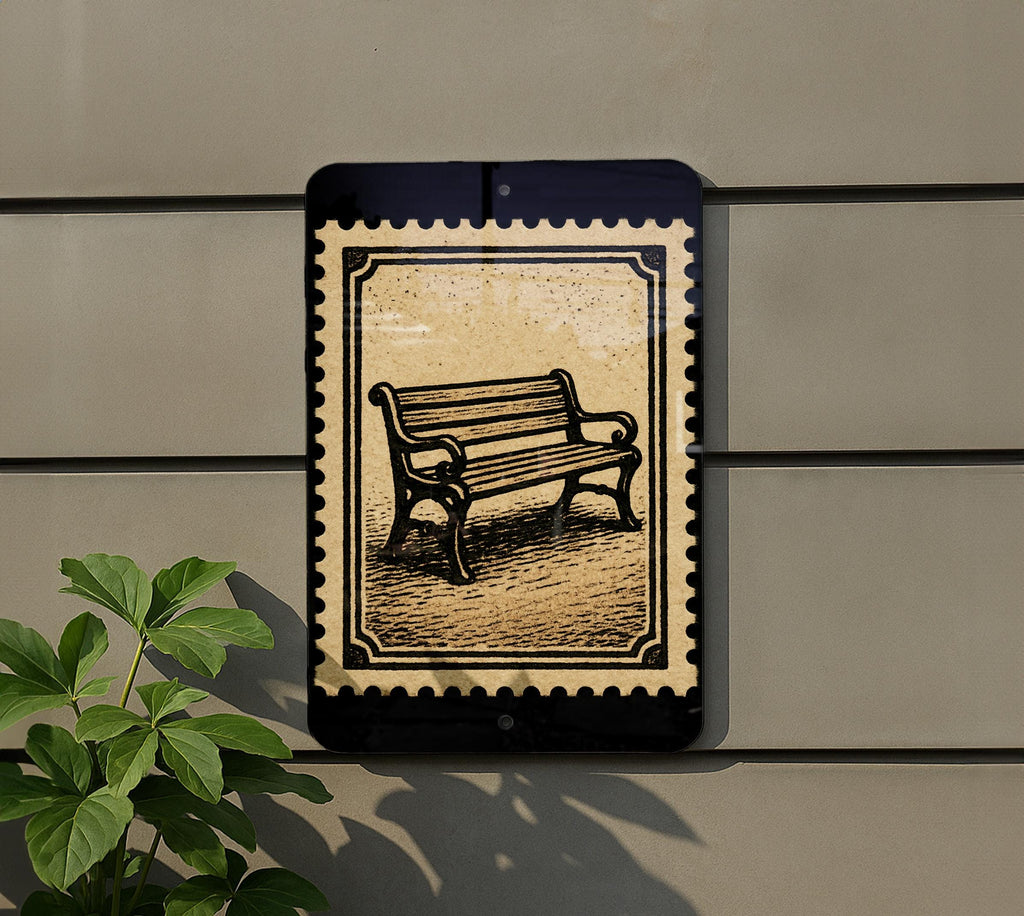 Vintage Park Bench Metal Sign – Rustic Stamp Style Wall Art for Porch, Garden, Patio, Outdoor Décor, Weathered Look — photo 5